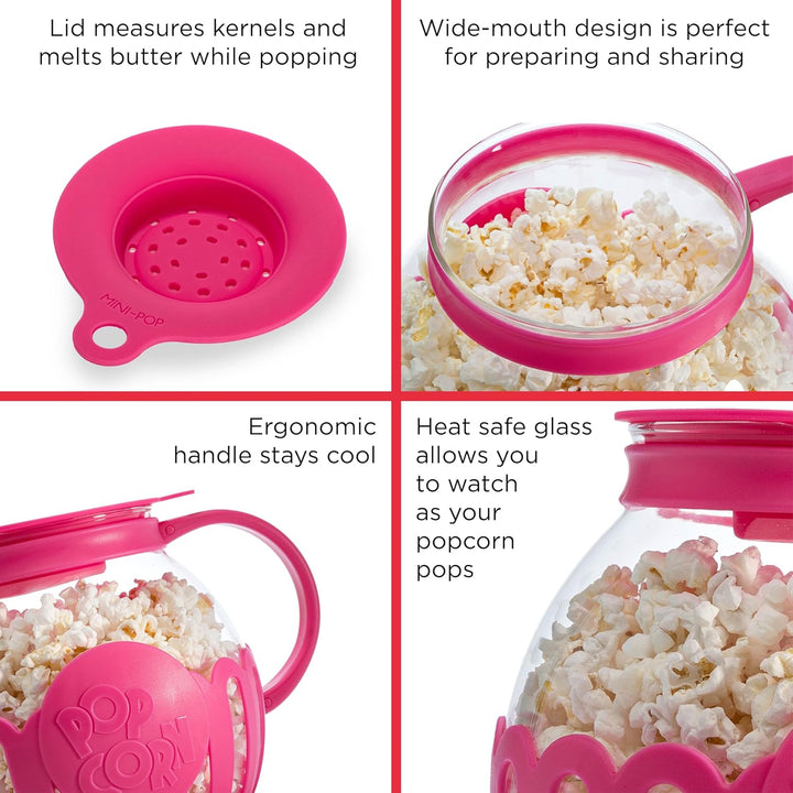 Ecolution patentierter Micro-Pop Mikrowellen-Popcorn-Popper, Borosilikatglas, hot pink 1.5-Quart Sna