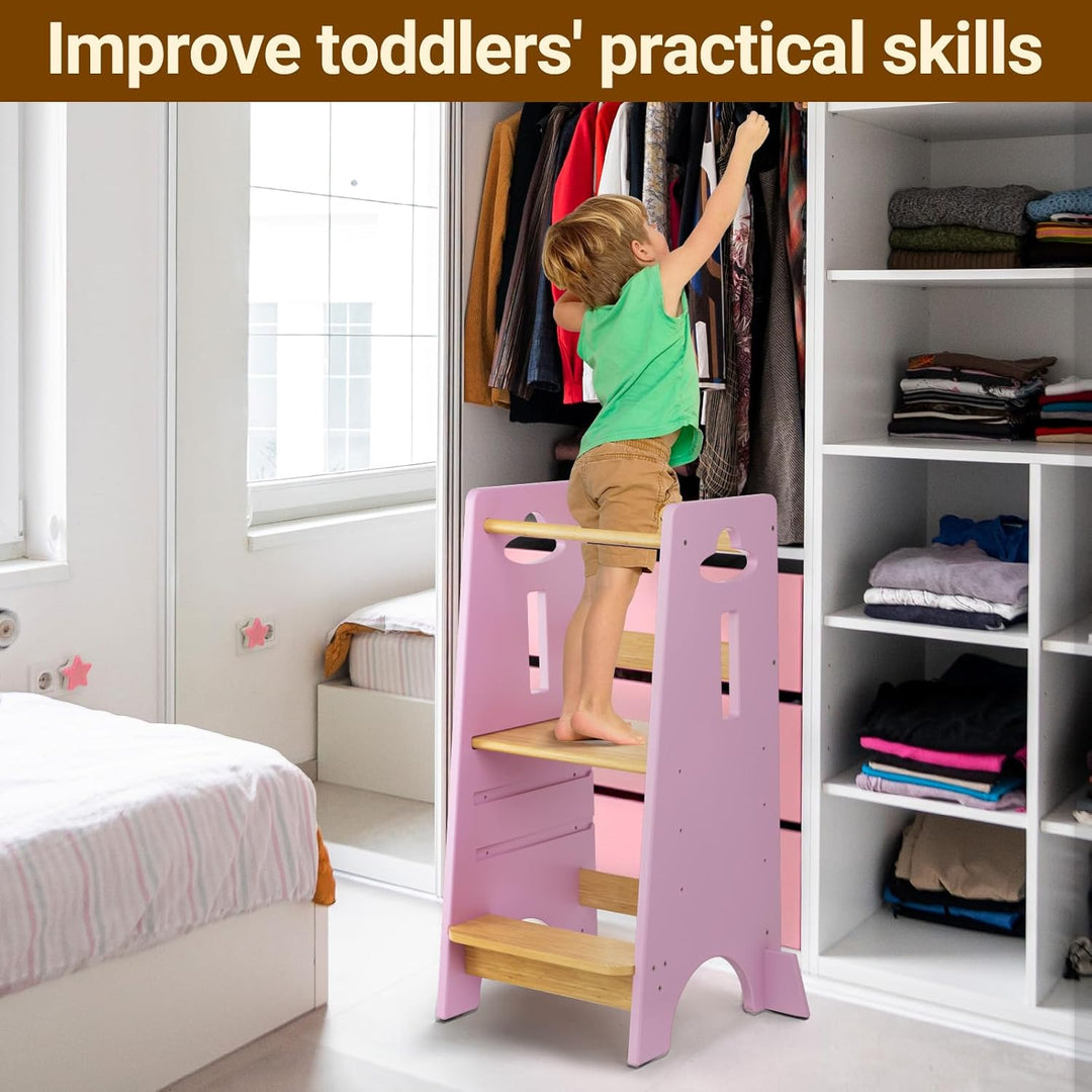 COSYLAND Montessori Lernturm ab 1 Jahr, höhenverstellbarer Learning Tower mit Kippschutz für Kinder,