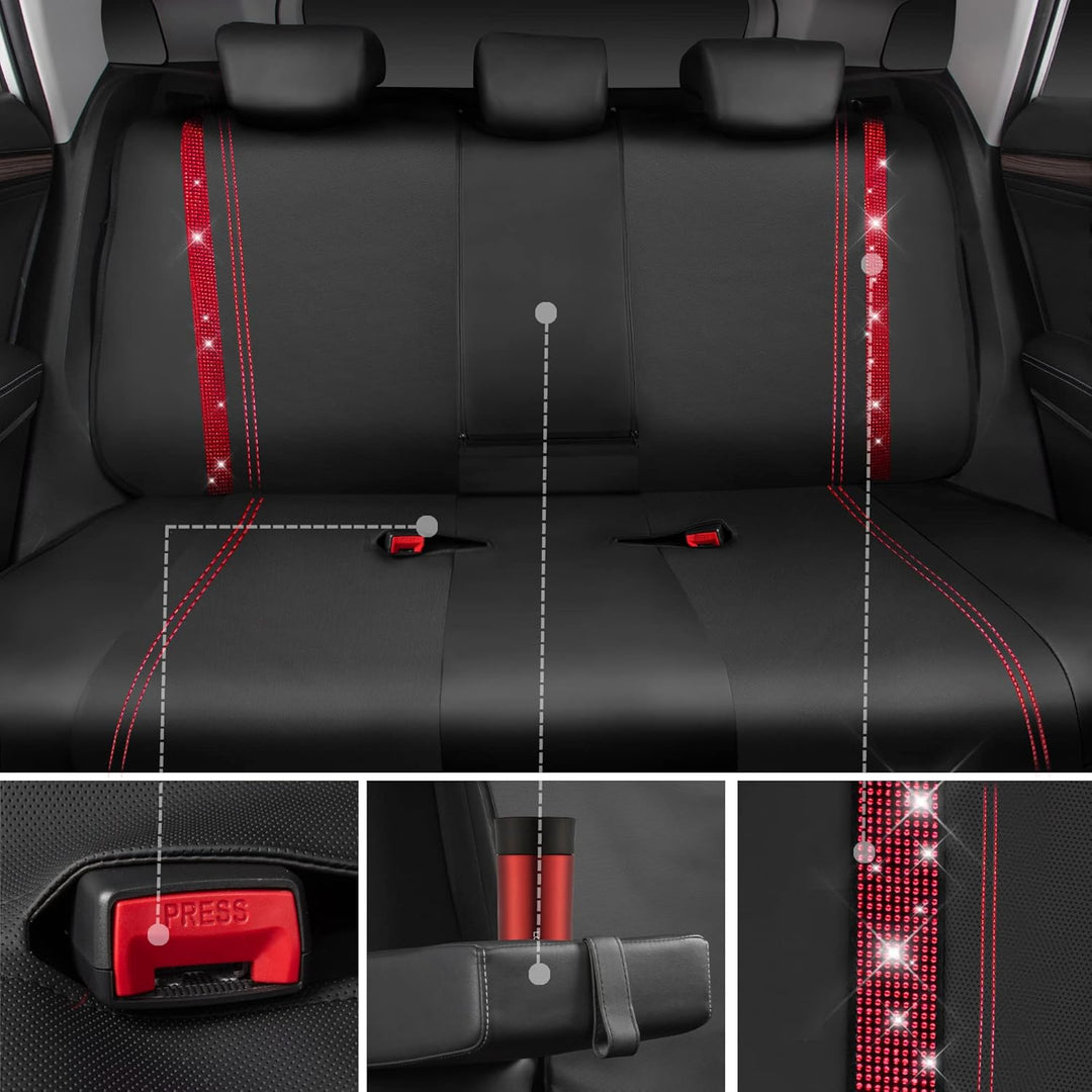 CAR PASS Wasserdicht Leder Autositzbezüge, Bling Diamant Komplettset Sitzbezug, Glänzend Kristall Gl
