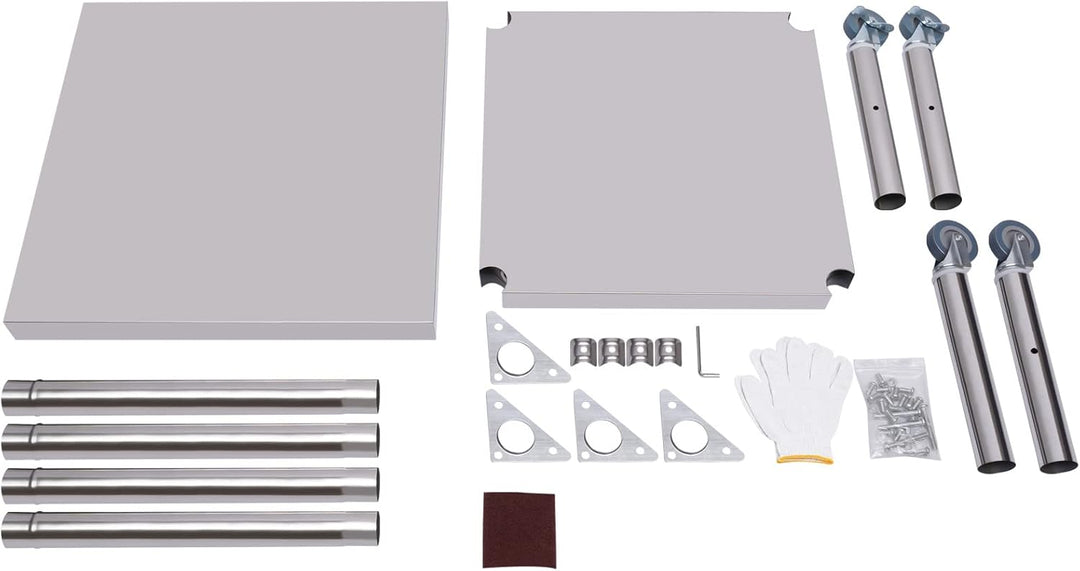 C-Juzarl Edelstahl Arbeitstisch 60 * 60 * 85cm Silbertisch mit Rollen, Küchentisch mit Ablage für di