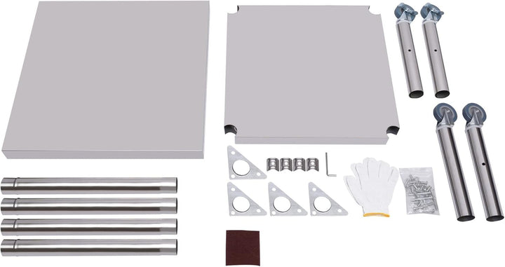 C-Juzarl Edelstahl Arbeitstisch 60 * 60 * 85cm Silbertisch mit Rollen, Küchentisch mit Ablage für di