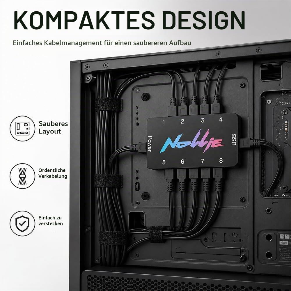8-Port RGB Controller, ARGB Controller Sata Gespeister, 5V 3Pin ARGB Splitte, PC Beleuchtungs Hub