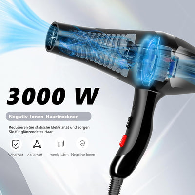 Jooayou Ionen Föhn,Fön, Ionen Haartrockner, 3000 W Haarföhn für Damen, Föhn mit Diffusor, Profi-Fön,