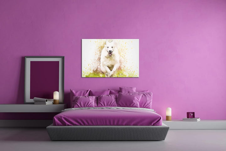 deyoli spielender Hund Format: 80x60 als Leinwandbild, Motiv fertig gerahmt auf Echtholzrahmen, Hoch