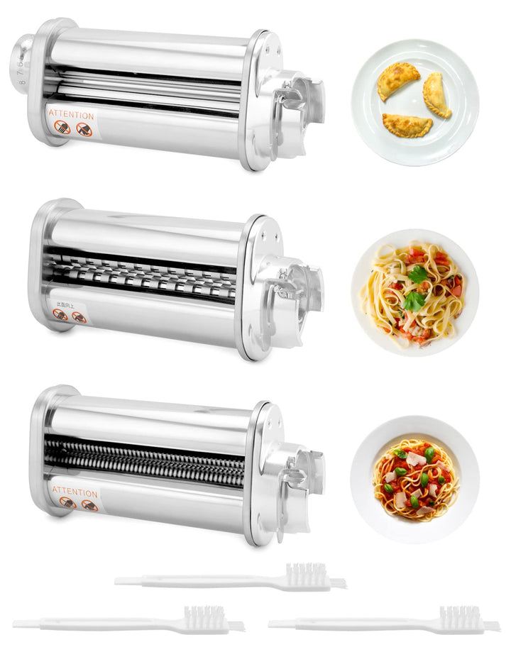 QWORK® 3er Set Nudelblattroller Spaghettischneider Fettuccineschneider, Nudelaufsatz aus SUS304 Edel