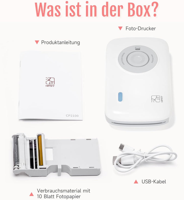 HPRT Mini Fotodrucker für Smartphone(5x7,6cm), drahtloser Bild-Drucker für Smartphone,tragbarer Foto