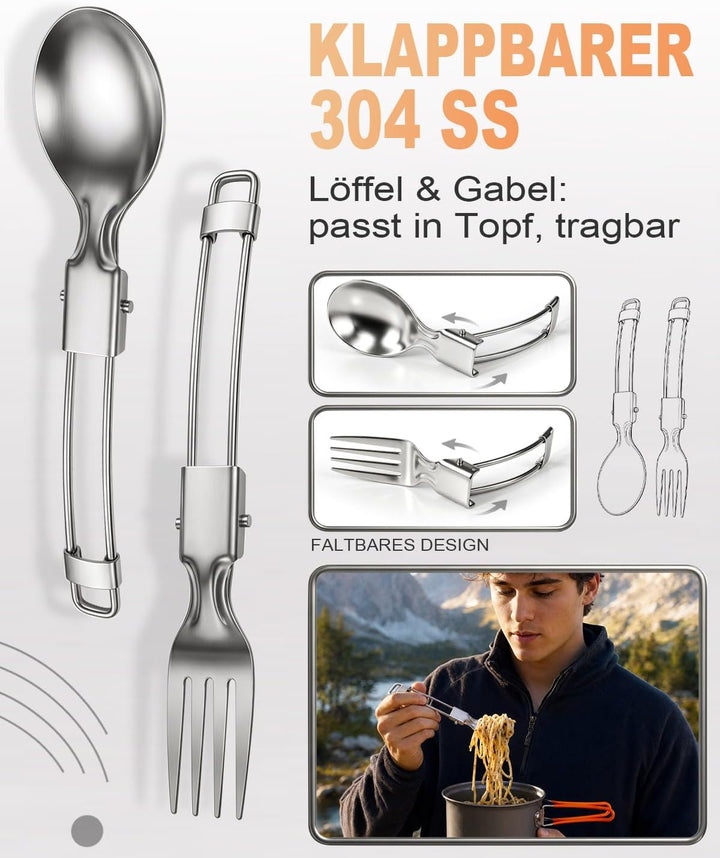 AUTOPkio Camping Geschirr Set für 1-2 Personen mit Mini Campingkocher, Faltbare Aluminium Camping Ko