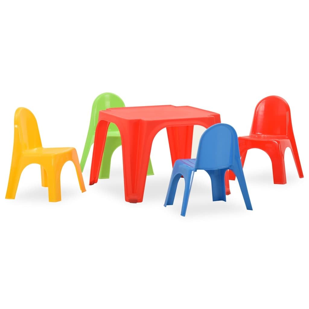 Kindertisch und Stuhlset aus 100% PP, UV-beständig, 55x55x37,5 cm, 4 Stühle, kinderzimmer babyzimmer