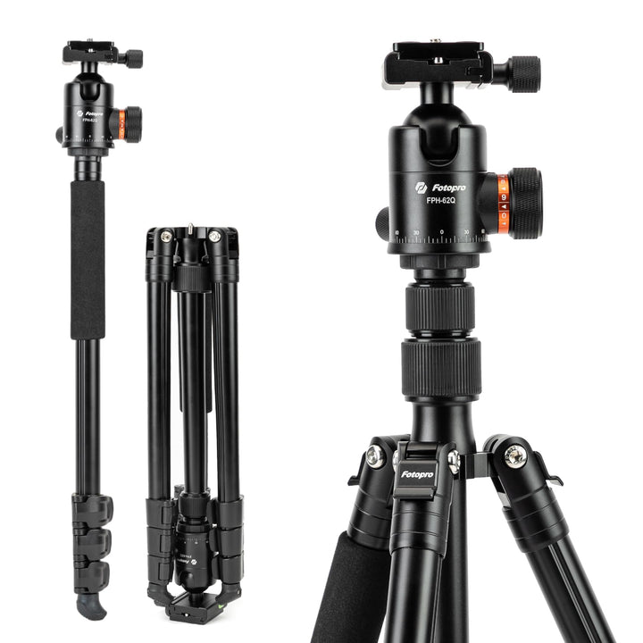 Fotopro 165CM/65inch Kamera stativ, 2 in 1 Aluminium Reisen stativ und 360 ° Kopf Bein, Abnehmbares