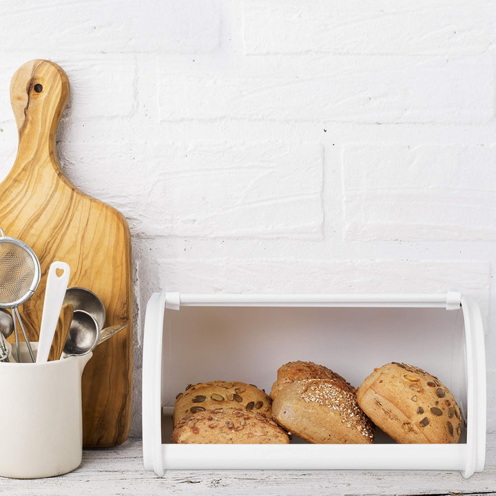 Relaxdays Brotkasten, mit Rolldeckel, aromadicht, Brot & Brötchen, Brotbehälter, Metall, HBT: 13,5 x