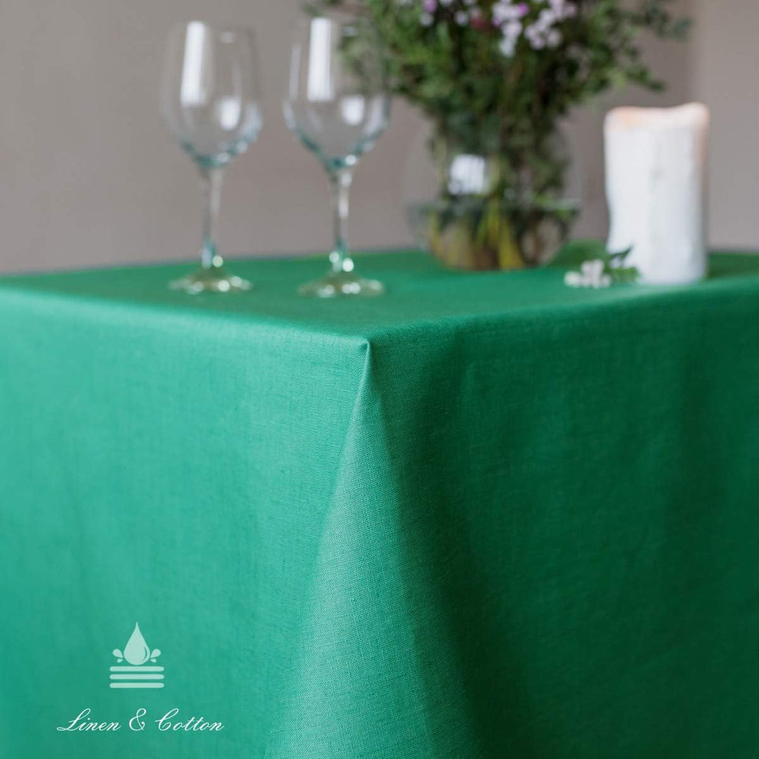Linen &amp; Cotton Tischdecke Wasserdicht Wachstuch Gartentischdecke Adele - 100% Leinen, Grün (147 x 35