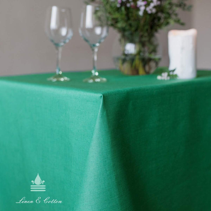 Linen & Cotton Tischdecke Wasserdicht Wachstuch Gartentischdecke Adele - 100% Leinen, Grün (147 x 35