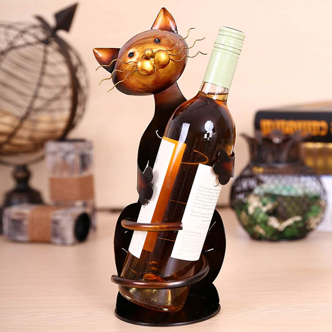 Ailgely Katze formte Weinhalter, Weinflaschenhalter, Katzen Deko, Weinregal, Metall-Skulptur, Prakti
