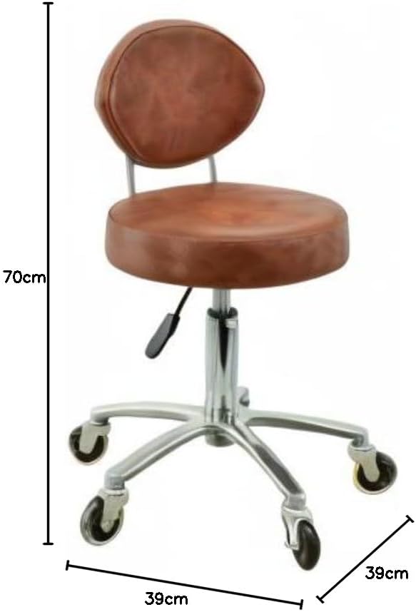 Premium Rollhocker Hellbraun mit ovaler Lehne höhenverstellbar von 50 bis 65 cm - Rundsitz- Drehhock