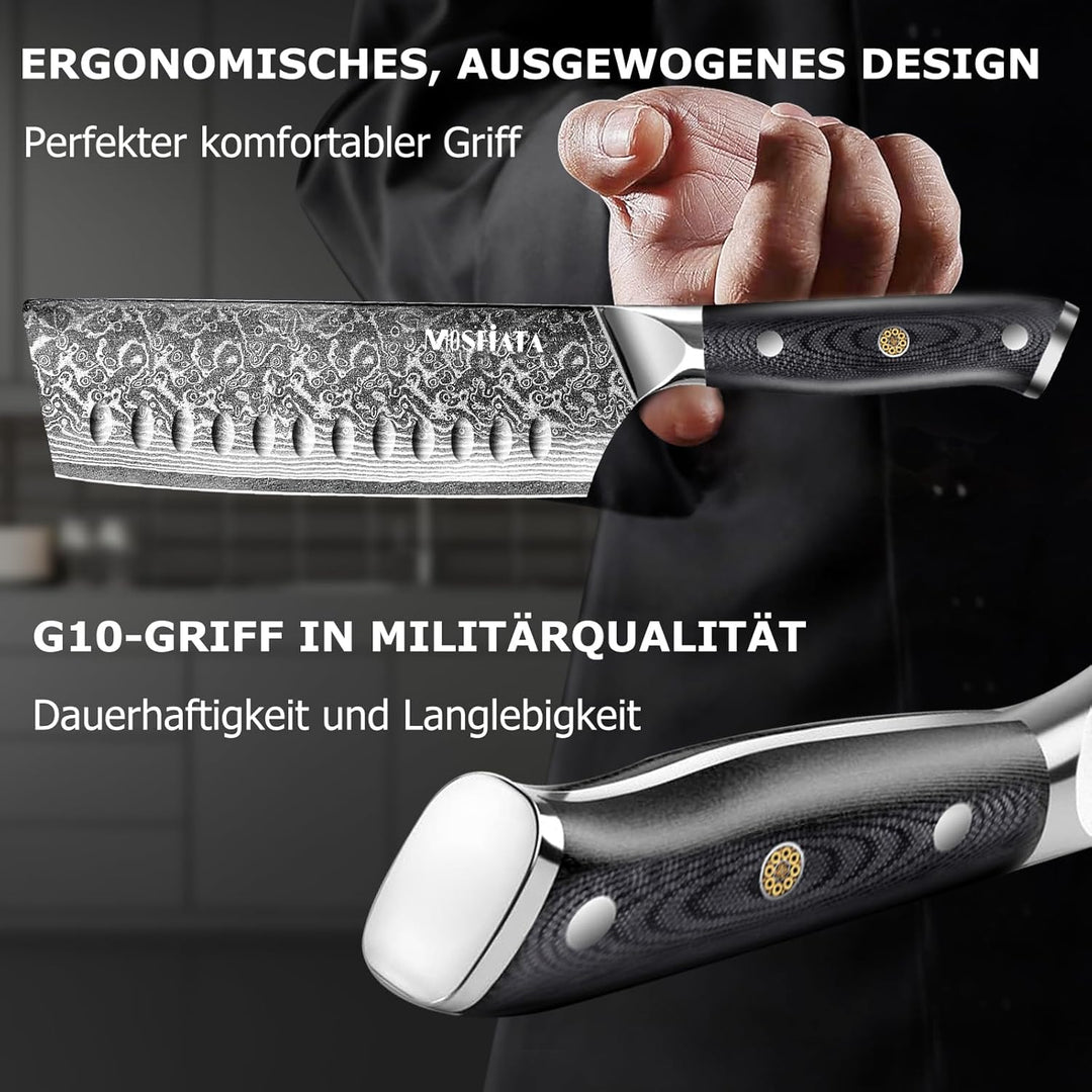 MOSFiATA Damastmesser Nakiri messer 7 Zoll, Vatertagsgeschenk für Papa, Kochmesser Damast Küchenmess