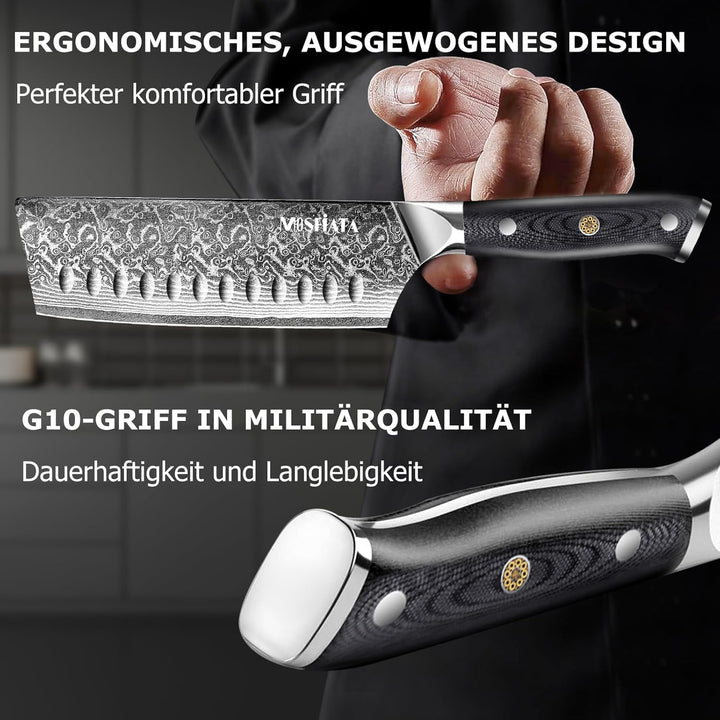 MOSFiATA Damastmesser Nakiri messer 7 Zoll, Vatertagsgeschenk für Papa, Kochmesser Damast Küchenmess