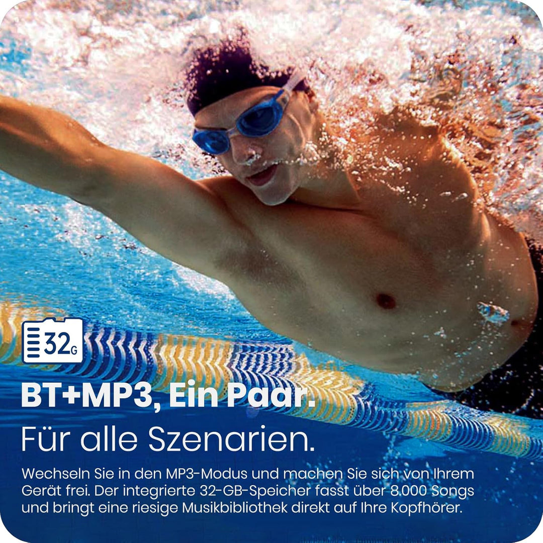 S4 Knochenschall Schwimmen&Tauchen Kopfhörer,IP68 20m TÜV Wasserdicht,Bluetooth 6.0+32GB MP3 Modus,O