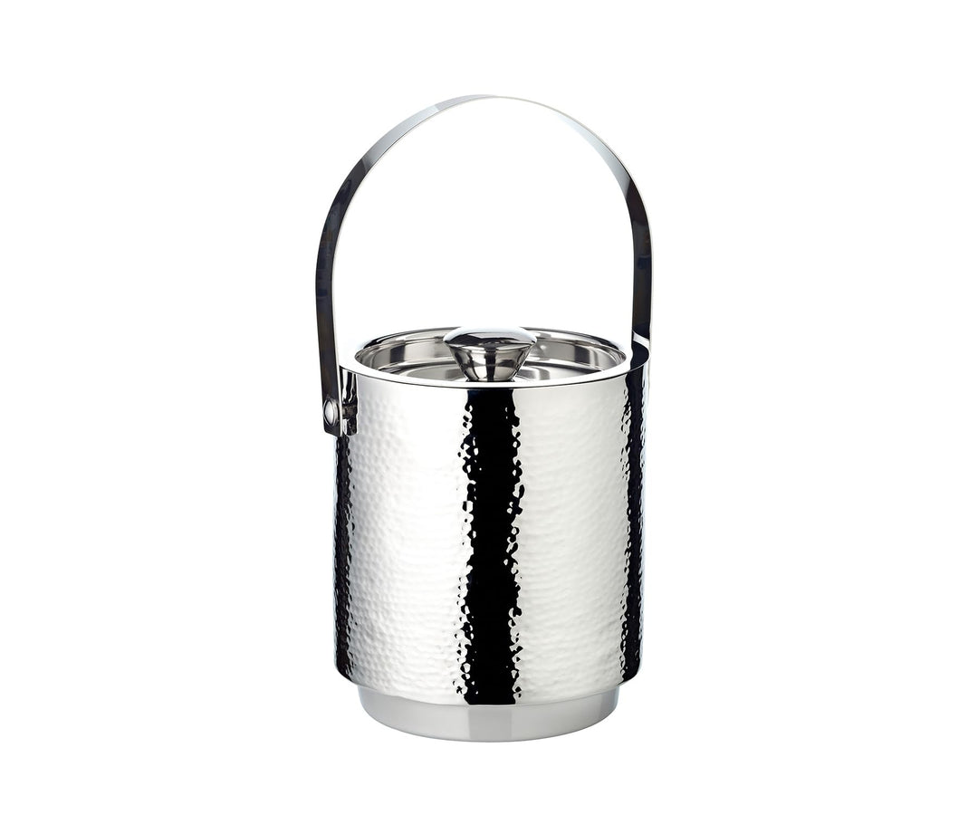 EDZARD Eiseimer Seattle (Höhe 16 cm) mit Deckel, Einsatz und Eiszange, Edelstahl fein gehämmert