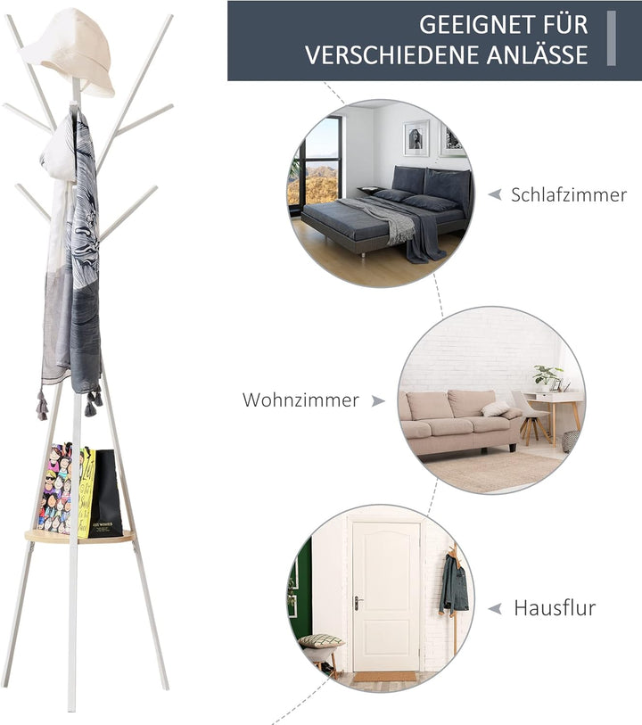 HOMCOM Garderobenständer Kleiderständer mit Ablage und 8 Haken Jackenständer Moderner Garderobe für