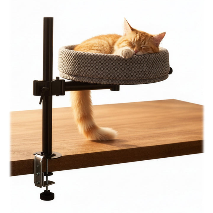Relaxdays Katzenbett für Schreibtisch, höhenverstellbar, 360° drehbar, 20 kg, weicher Katzenkorb Ø 3