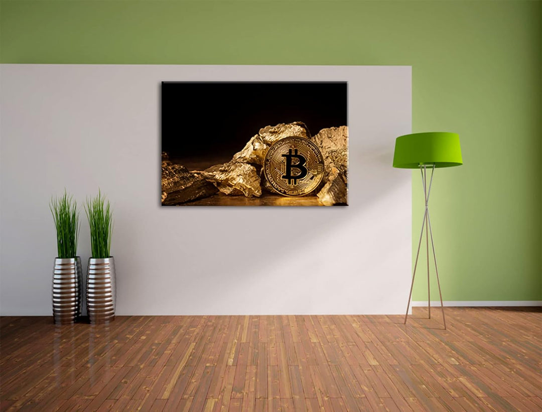 Pixxprint Bitcoins BTC als Leinwandbild | Grösse: 100x70 cm | Wandbild | Kunstdruck | fertig bespann