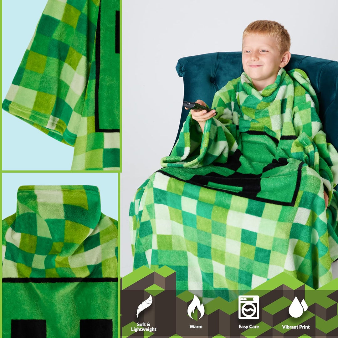 Minecraft Decke mit Ärmeln für Jungen - Decke zum Anziehen für Kinder und Teenager - Onesize Decke m