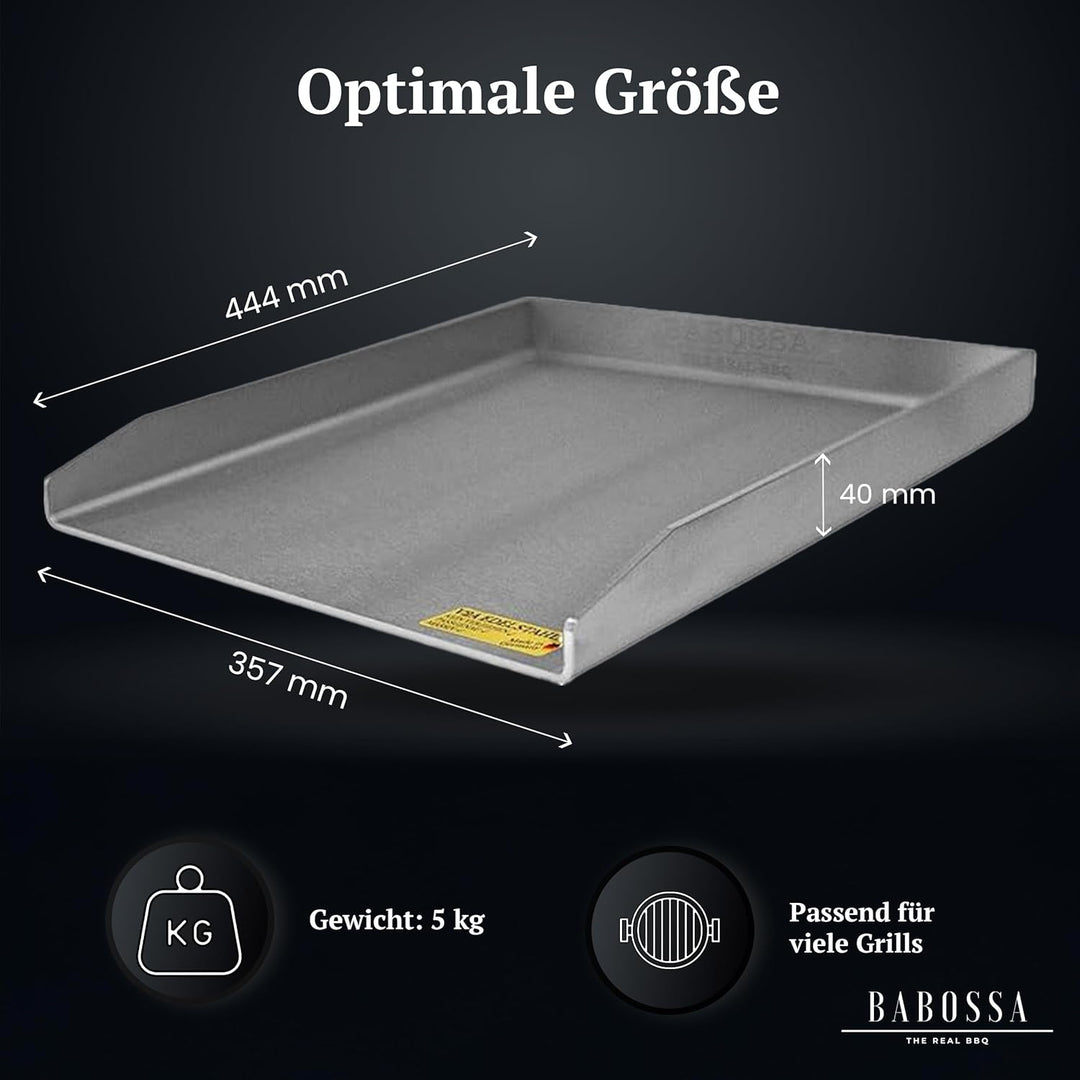 BABOSSA Grill Plancha aus V2A Edelstahl – Erstklassige Verarbeitung & perfekte Hitzeverteilung – kom