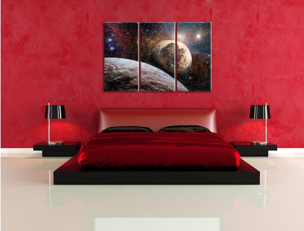 Pixxprint Alien Planeten im Weltall als Leinwandbild/Grösse: 3 Teilig (120x80 cm) cm/Wandbild/Kunstd