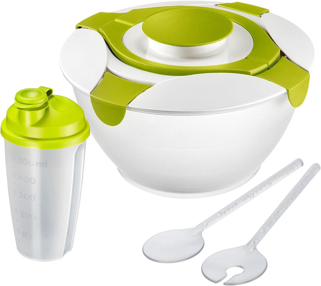 Westmark Salat-Set, 3tlg., Salatbutler, Salatbesteck und Dressingshaker, Kunststoff, Transparent/Grü