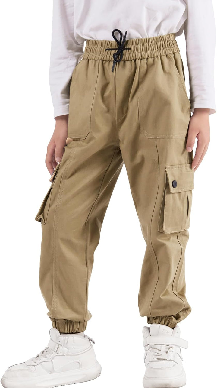 Kinder Cargo Hose mit elastischem Bund Funktionshose Jungen Jogginghose Outdoor 140 Khaki, 140 Khaki