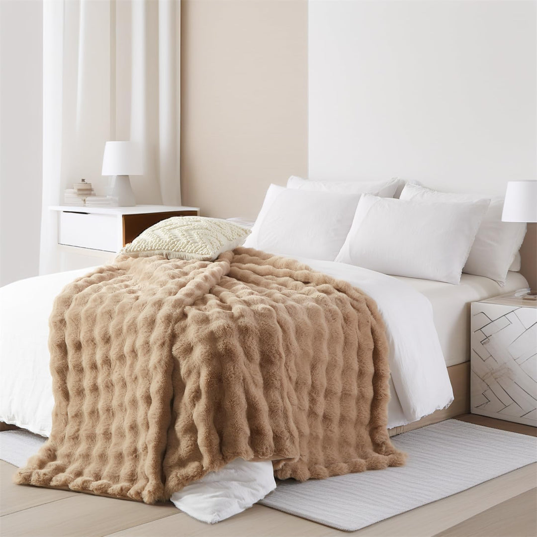 Kuscheldecke Beige Braun Khaki 220×240cm Flauschig Warm Weich Dick Sofadecke Couchdecke Wohnzimmer D