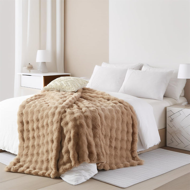 Kuscheldecke Beige Braun Khaki 220×240cm Flauschig Warm Weich Dick Sofadecke Couchdecke Wohnzimmer D