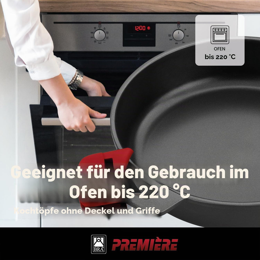 BRA Premiere | Niedriger Schmortopf 36 cm, Aluminiumguss, dreischichtig, verstärkte Antihaftbeschich