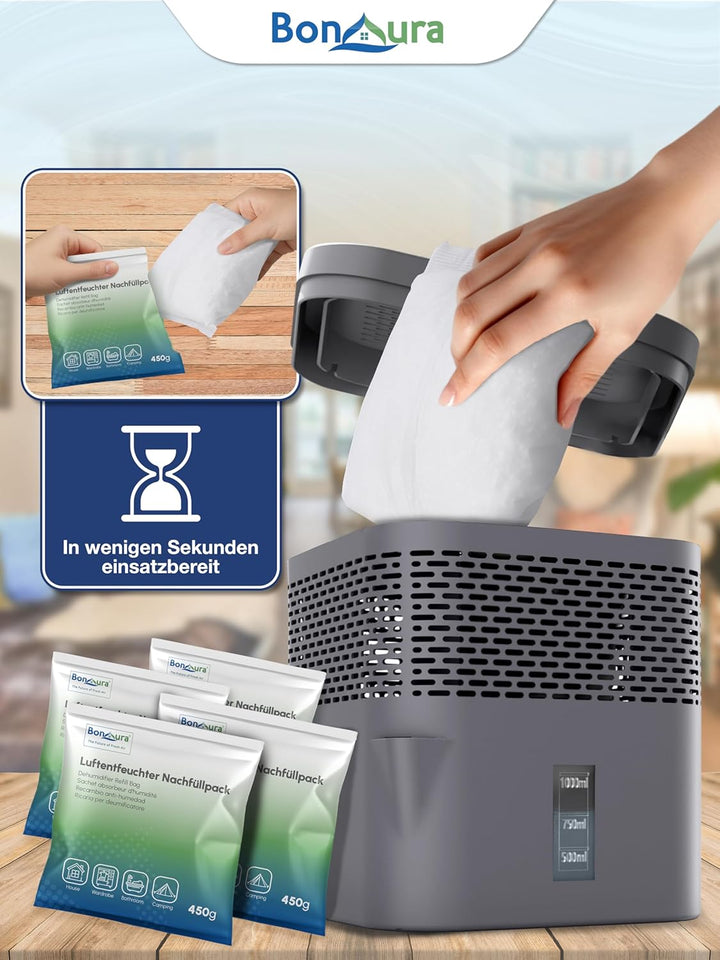 BonAura® Luftentfeuchter Nachfüllpack 4x 450g - Sparset Luftentfeuchter Granulat - 4er Set Entfeucht