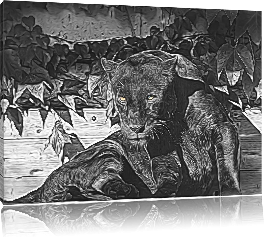 schwarzer Panther schwarz/weiss Deluxe Format: 100x70 cm auf Leinwand, XXL riesige Bilder fertig ger