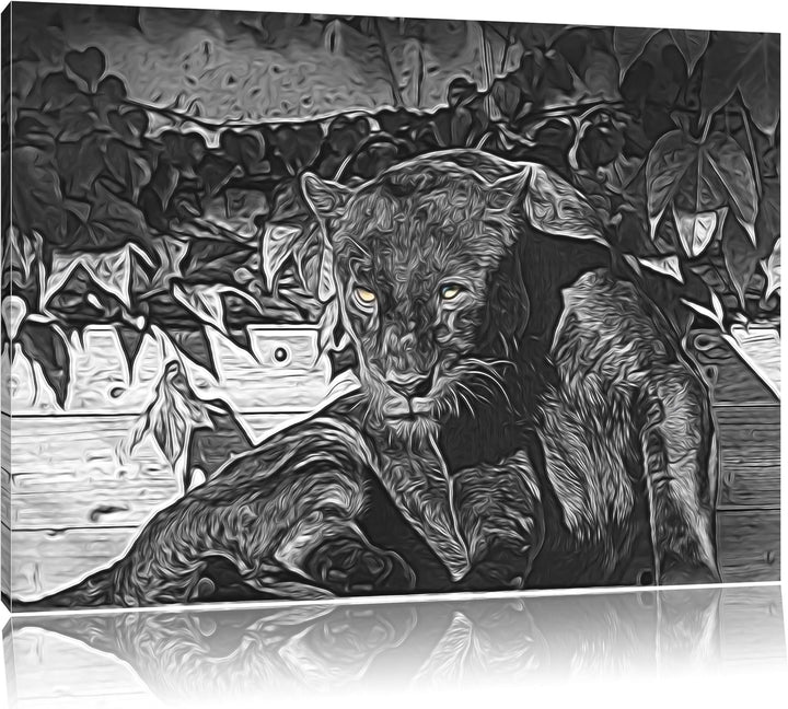 schwarzer Panther schwarz/weiss Deluxe Format: 100x70 cm auf Leinwand, XXL riesige Bilder fertig ger