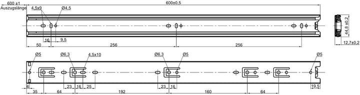 SOTECH 4 Paar (8 Stück) Vollauszüge KV3-45-H45-L600-NF schwarz 600 mm (eingeschoben) Teleskopauszug