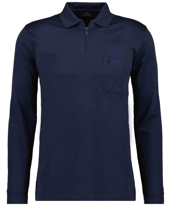 RAGMAN Herren Softknit-Poloshirt Langarm mit Zip S Marine-070, S Marine-070