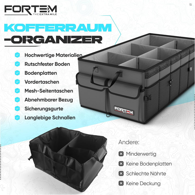 FORTEM Kofferraum Organizer, Kofferraumtasche, Zusammenklappbarer Auto Organizer Kofferraum mit Fäch