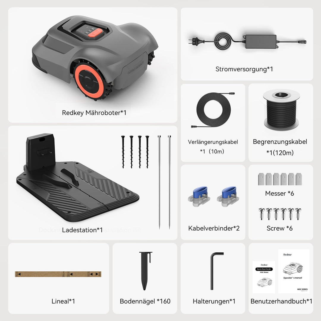 Redkey MGC1000 Mähroboter Rasenmäher Roboter - 1000m² Rasenroboter mit Begrenzungskabel C-TOF Techno