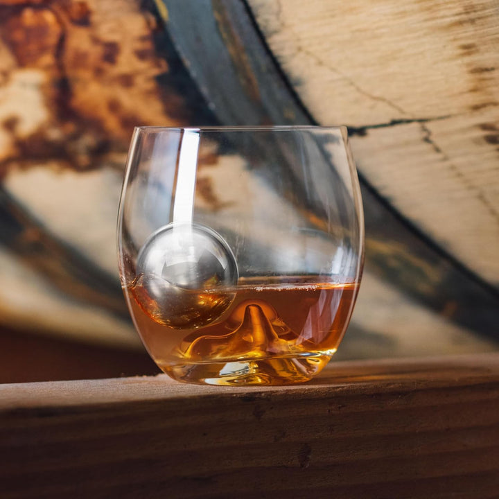 Final Touch Stainless Steel Edition On The Rocks Drinking Glass Set - Whiskyglas Glas und Eiskugel S