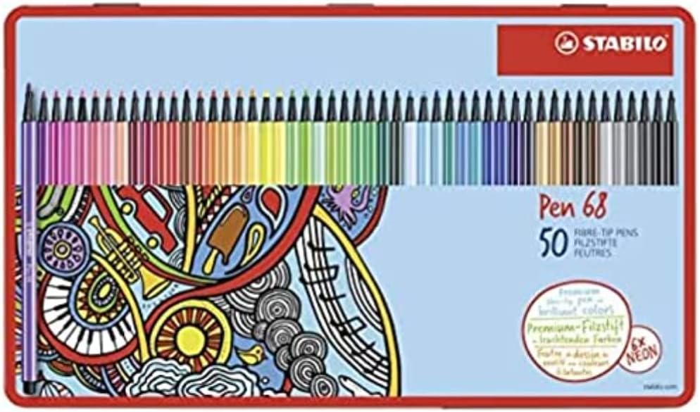 Premium-Filzstift - STABILO Pen 68 - 50er Metalletui - mit 46 verschiedenen Farben, 50er Metalletui