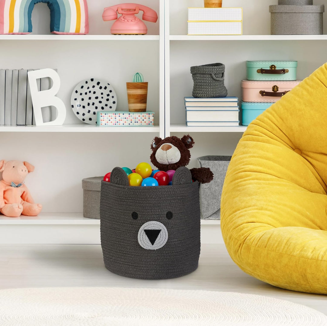 Relaxdays Aufbewahrungskorb für Kinder, Baumwollkorb Bär, H x D: 38 x 34 cm, Spielzeugkorb Kinderzim