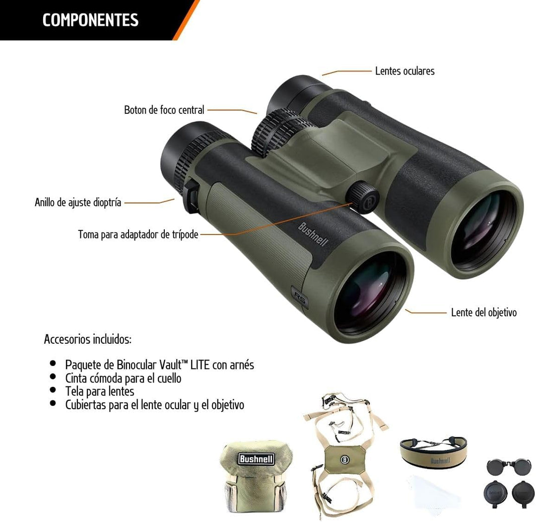 Bushnell R5 12x50 Fernglas mit Vault Lite Bino Brustgeschirr, Phase 3 Beschichtungen, Dielektrische