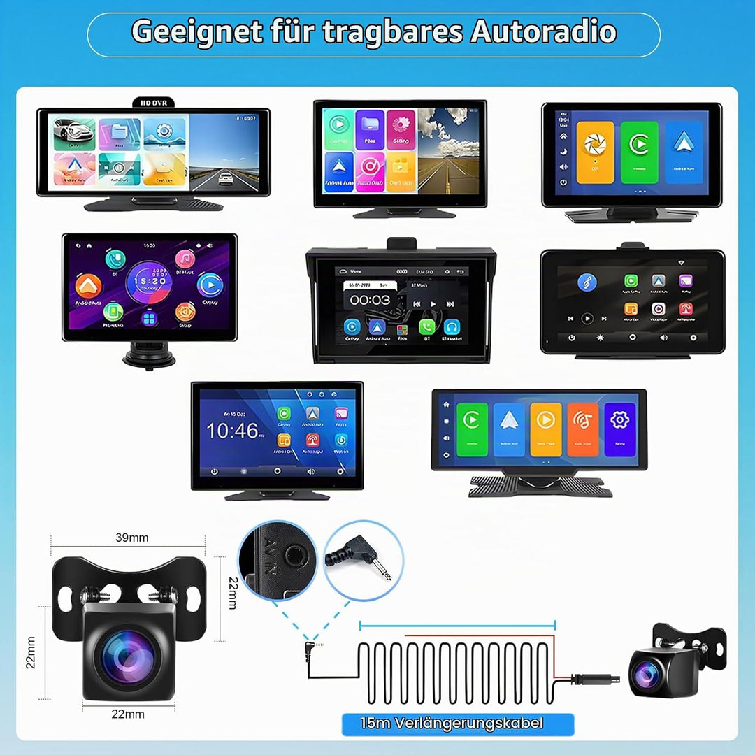 Hodozzy AHD 1080P Rückfahrkamera für Tragbares Autoradio,IP69 wasserdichte Nachtsicht Rückfahrkamera