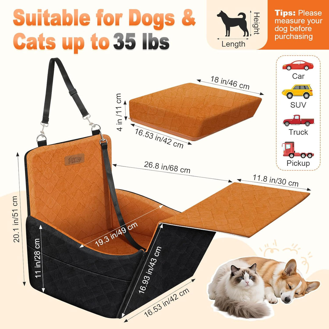 Erhöhter Hundesitz fürs Auto, Hunde Autositz für kleine & mittlere Hunde bis 16 kg, Abnehmbar & Wasc