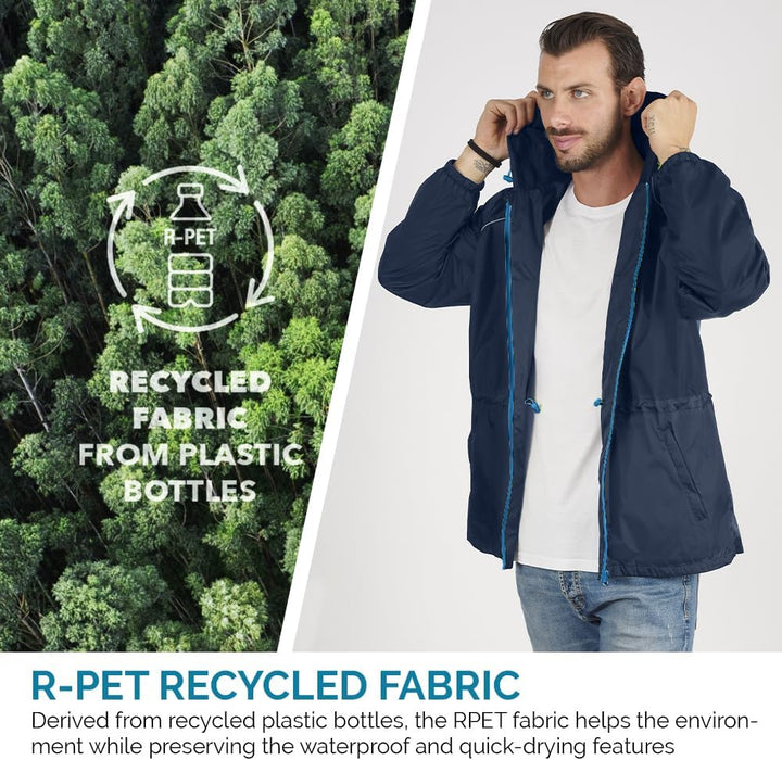 PERLETTI Regenjacke Herren Schwarz Gelb für Hohe Sichtbarkeit - Reflektierende Regenponcho Windbreak