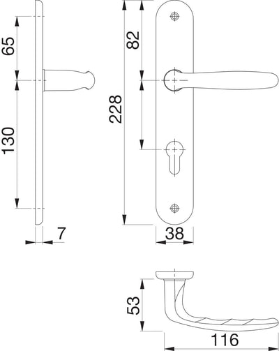 HOPPE 2857673 Drückergarnitur ROISSY-auf Langschild Profilzylinder Entfernung 88mm, für Türstärke 35