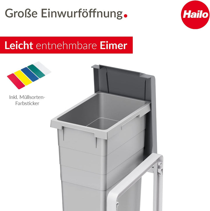 Hailo ProfiLine Öko XL - Mülltrennsystem Erweiterungseinheit 38 L - Robustes Gestell und weit öffnen