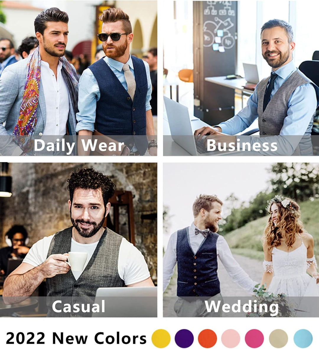 HISDERN Herren Formale Hochzeit Party Weste Baumwolle Einfarbig Weste M Z1 - Orange, M Z1 - Orange